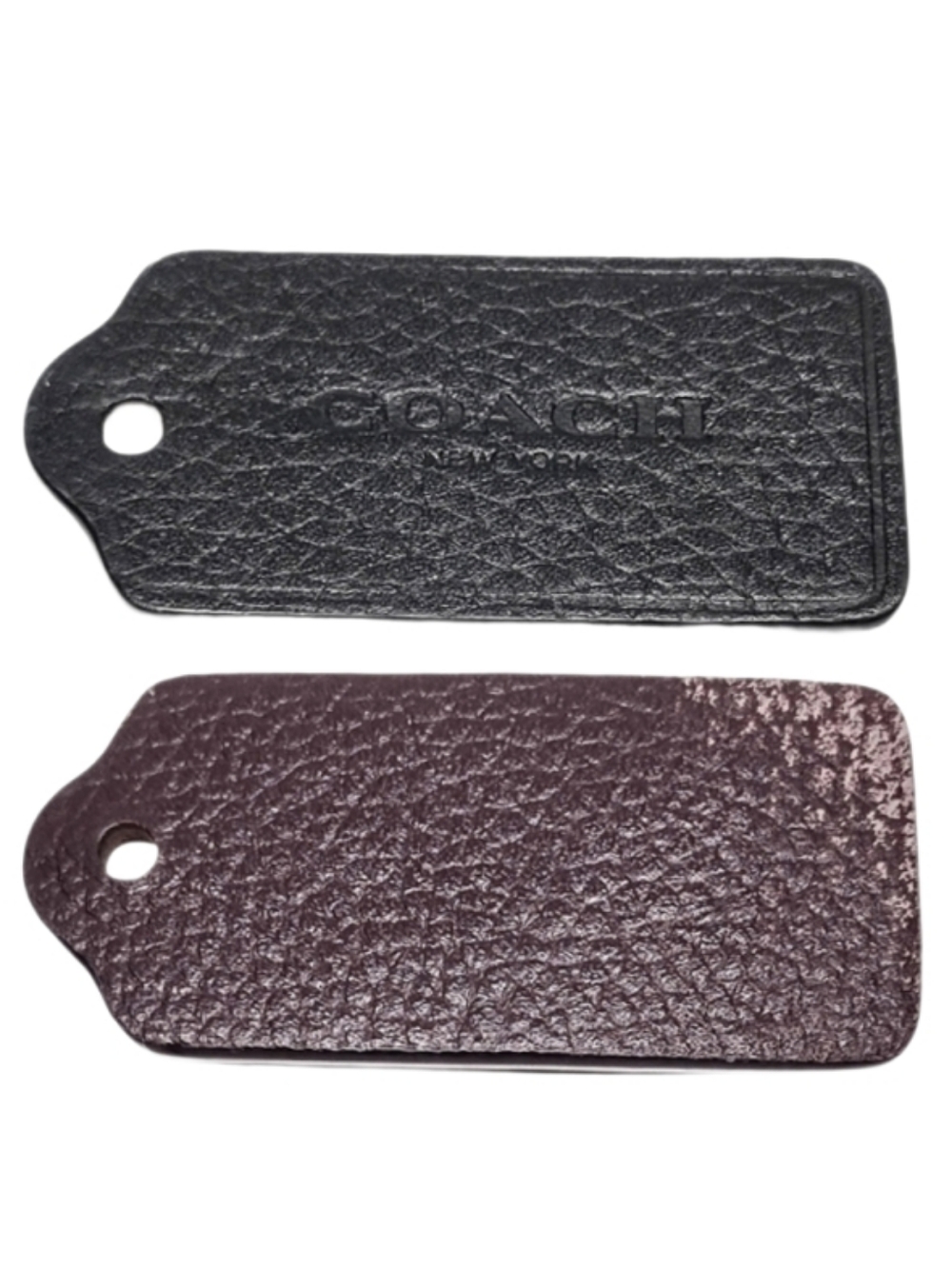 😍 2.25" Coach Black & Oxblood Leather Hangtag Bag Fob Purse Charm Keychain